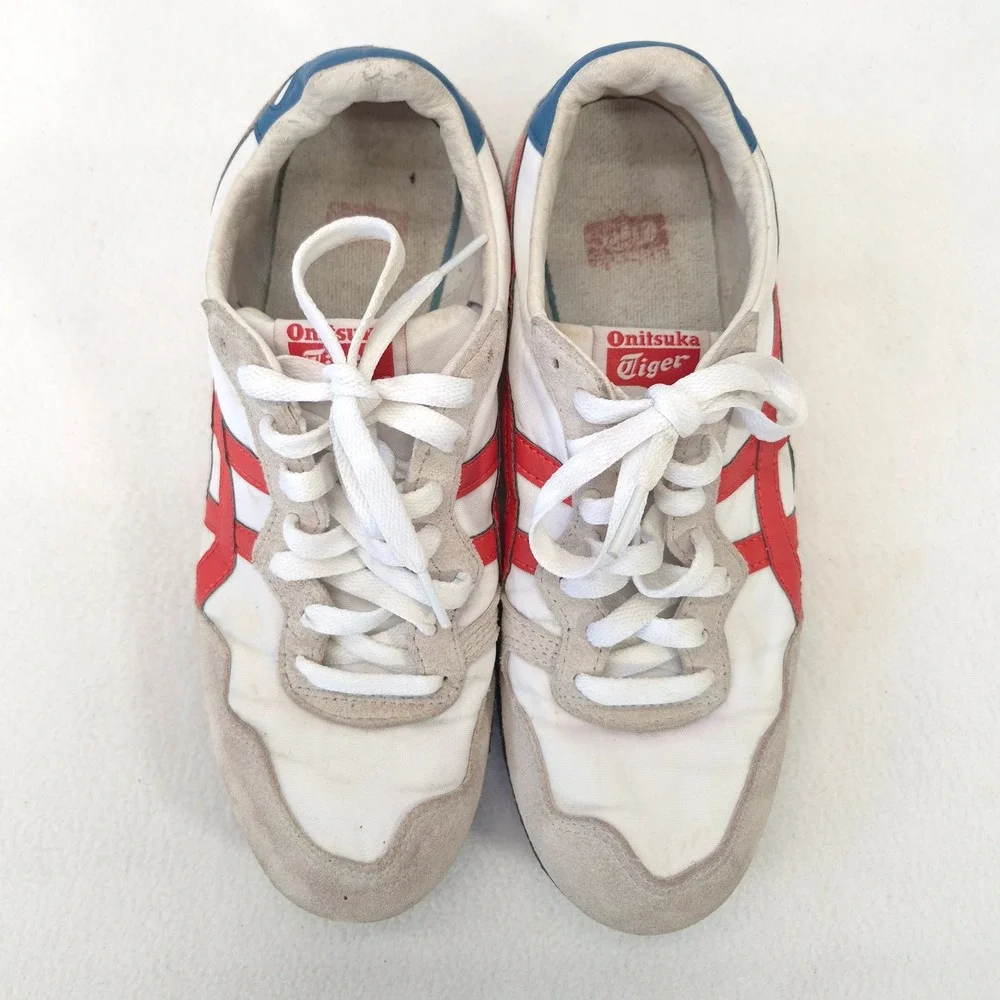 Onitsuka Tiger Serrano White Red Leather Suede Sneakers Mens 5 Womens 6.5